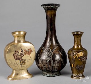 Two Japanese mixed metal bronze vases, etc.