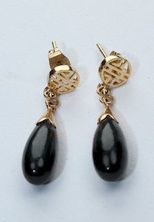 14k Gold & Black Jade Tear Drop Earrings