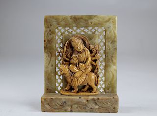 Krishna Figurine on Carved Soapstone Base