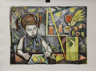 "Young Artist" Woodcut by Irving Amen (1918-2011)