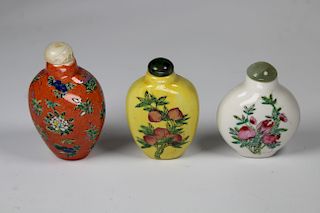 (3) Chinese Porcelain Snuff Bottles, Signed