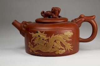 Signed, Chinese Zisha Clay Dragon Teapot