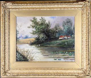 Signed, 19th C. English Painting of Man Fishing