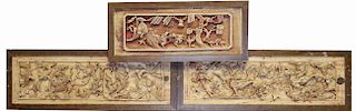 (3) Chinese Carved Architectural Dragon Panels