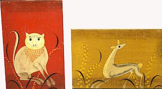 (2) Vintage Deer and Cat Framed Panels