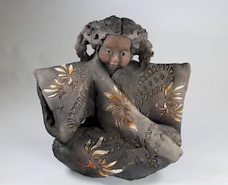 Vintage Glazed Art Pottery Girl Figure