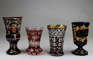 (4) Cut to Clear Bohemian Goblets