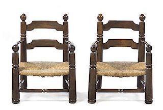 A Pair of Provincial Ladder Back Armchairs, Height 31 inches.