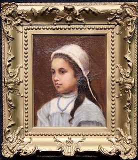 American School, 19th C. Portrait of a Young Girl