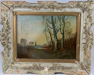 Richer, 19th C Signed Painting of Shepherd w Sheep