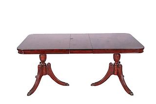 A Regency Style Mahogany Double Pedestal Dining Table, 20th Century.