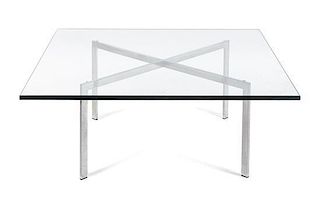 A Mies Van der Rohe Steel Barcelona Low Table, Height 15 x width 41 1/2 x depth 42 inches.