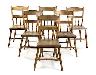 A Set of Six Late Victorian Pine Side Chairs, Height 32 1/4 inches.