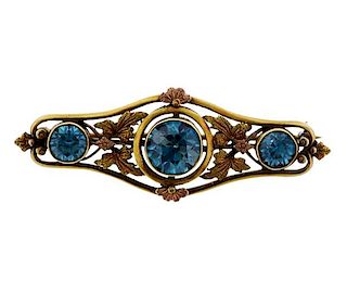 Antique 14k Gold Blue Stone Brooch Pin 
