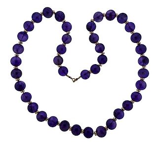 14k Gold Amethyst Bead Necklace 