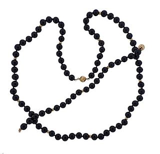 14K Gold Onyx Bead Necklace Bracelet Set