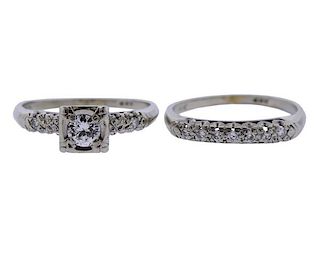  14K Gold Diamond Engagement Wedding Ring Set