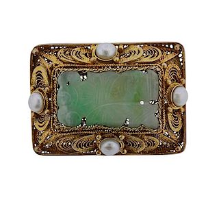 Silver Pearl Jade Brooch Pin