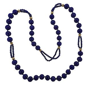 14K Gold Lapis Bead Necklace