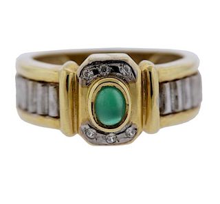 14k Gold Diamond Green Stone Ring 