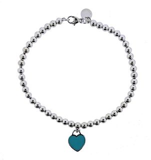 Tiffany &amp; Co Enamel Heart Charm Bead Bracelet 