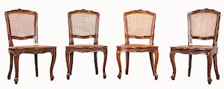 A Set of Four Diminutive French Provincial Mahogany Side Chairs with Cane Seat and Back, 20th Century.