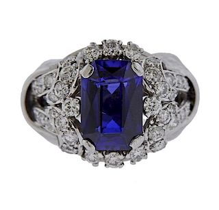18K Gold Diamond Blue Stone Ring