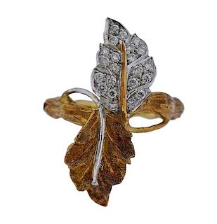 Buccellati 18K Gold Diamond Leaf Ring