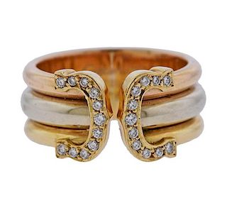 Cartier 18K Tri Color Gold Diamond Double C Ring