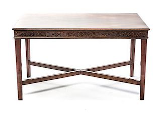 A Chippendale Style Mahogany Low Table, Height 19 1/4 x width 34 1/2 x depth 22 inches.