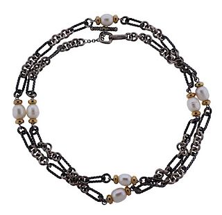 David Yurman Sterling 18k Gold Pearl Necklace 