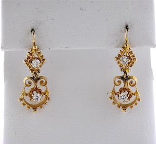 14k Gold Diamond Drop Earrings 