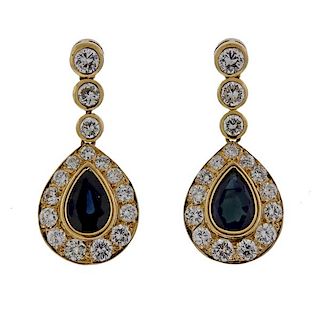 18k Gold Diamond Sapphire Teardrop Earrings 