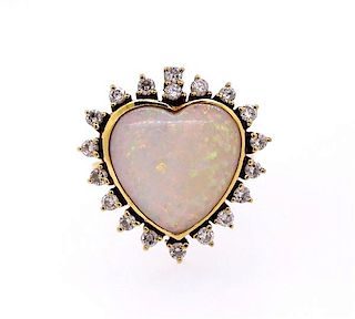 18K Gold Diamond Opal Heart Ring