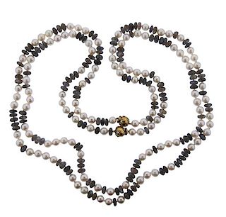 18k Gold Pearl Labradorite Bead Diamond Necklace Set