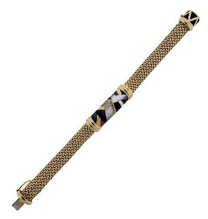 Asch Grossbardt 14K Gold Diamond Multi Color Stone Inlay Bracelet