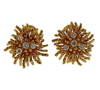 Tiffany &amp; Co 18K Gold Diamond Anemone Earrings