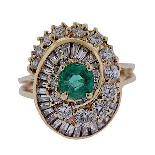 14K Gold Diamond Green Stone Swirl Ring