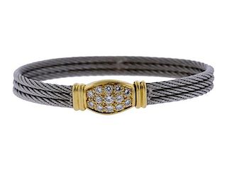 Fred Paris 18K Gold Stainless Steel Diamond Bracelet
