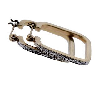14K Gold Diamond Square Hoop Earrings