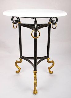 An Empire Style Wrought Metal and Marble Topped Side Table, 20th Century.