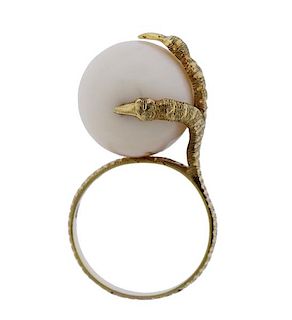 18K Gold White Stone Claw Ring