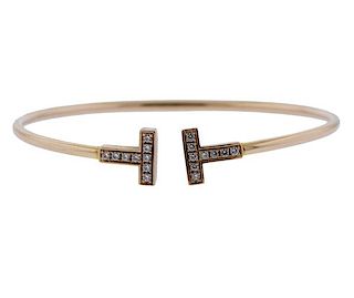 Tiffany &amp; Co 18K Gold Diamond T Wire Bracelet
