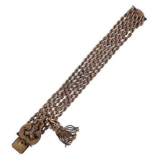 Antique Victorian 14K Gold Pearl Enamel Tassel Bracelet
