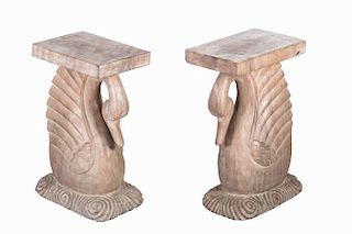 A Pair of Contemporary Painted Hardwood Swan Form Pedestals, 20th Century.