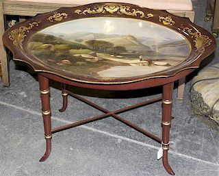 A Victorian Lacquered Papier Mache Tray, Width of tray 21 inches.