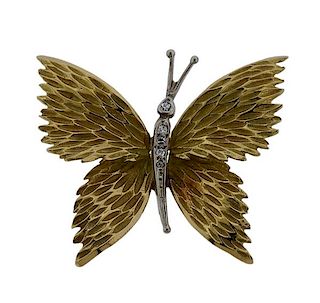 Tiffany &amp; Co 18K Gold Diamond Butterfly Brooch Pin