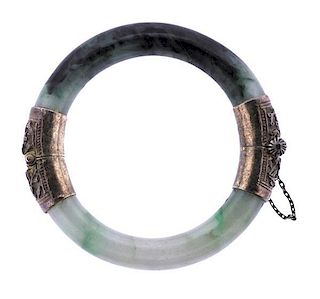 Silver Green Stone Bangle Bracelet