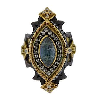 Armenta 18K Gold Silver Diamond Blue Stone Ring