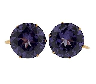 Mid Century 18K Gold Purple Stone Earrings